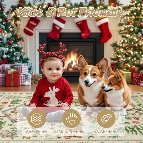 Rugalia Christmas Runner Rug 2.7x8 Beige Santa Claus Washable Hallway Rug