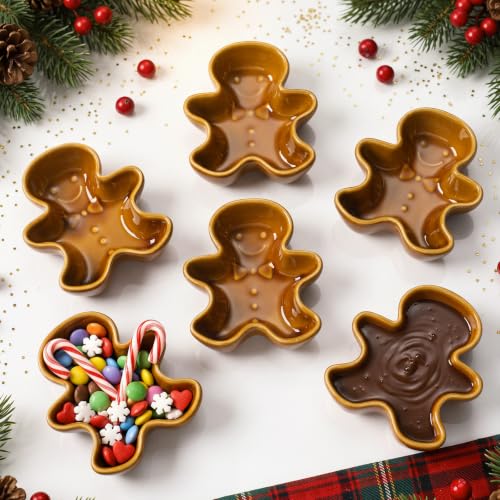 Willinglong 6-Pack Ceramic Gingerbread Man Serving Bowls for Christmas Holiday Dips & Treats
