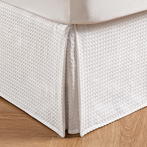 Pleated Waffle Weave Bed Skirt - 14 Inch Drop Tailored Dust Ruffle (Queen)