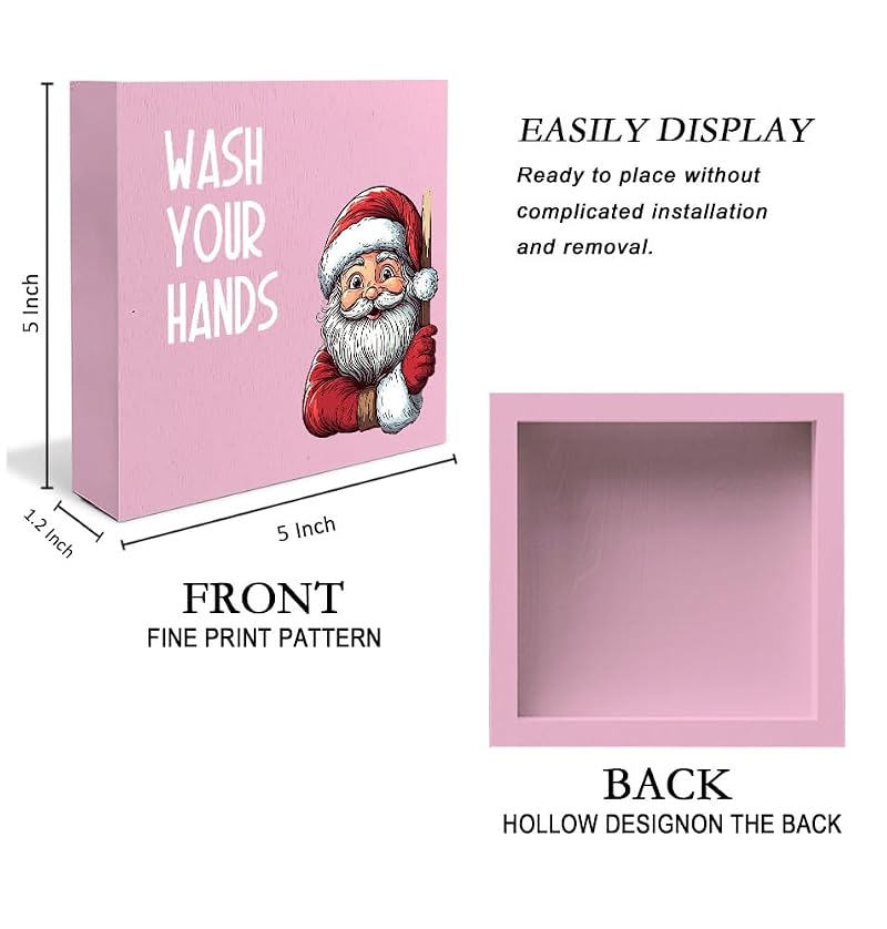 Funny Christmas Santa Bathroom Wood Box Sign – B Sign, 5x5 Pink