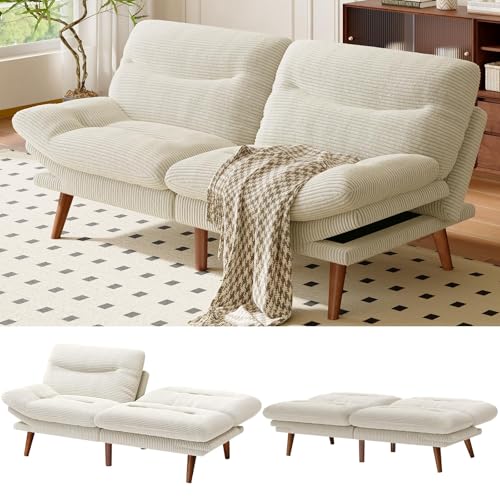 66-Inch Corduroy Convertible Futon Sofa Bed with Adjustable Backrest