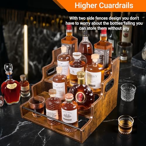 4-Tier Liquor Bottle Display Shelf – 16-Inch Rustic Wood & Metal Rack