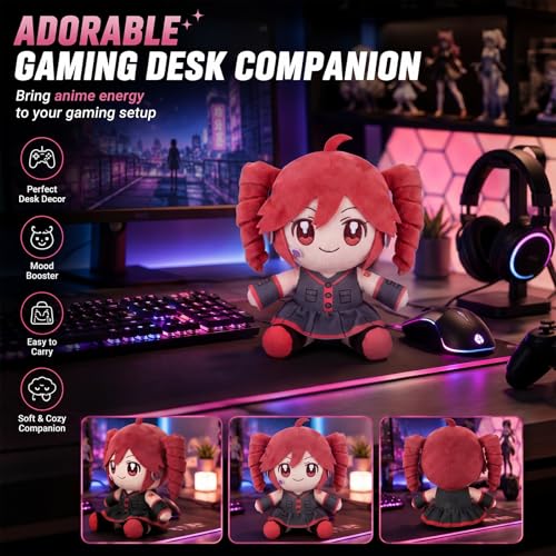 Pink Twin-Tail Anime Plush 22cm, Soft Stuffed Character Doll for Fans