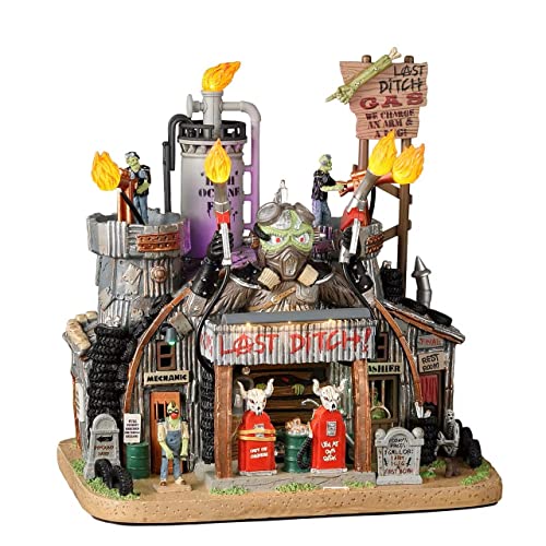 Spooky Halloween Lighted Village Building - Gas & Salvage Station