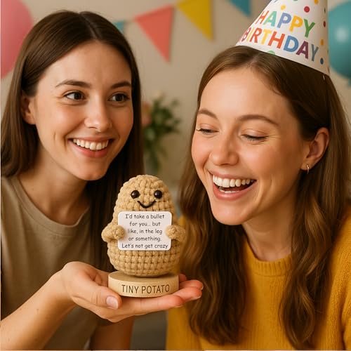 Handmade Crochet Potato Emotional Support Gift with 30 Sassy Message Cards