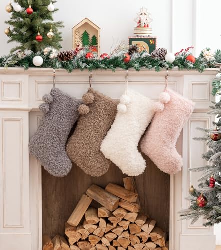 White Plush Christmas Stockings Faux Fur Large Holiday Hanging Stockings - E-FirstFeeling