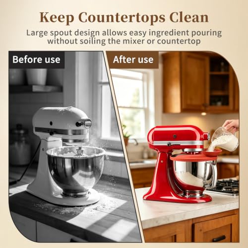 Silicone Pouring Shield for 4.5 to 5 QT Stand Mixers, Anti-Mess Splash Guard