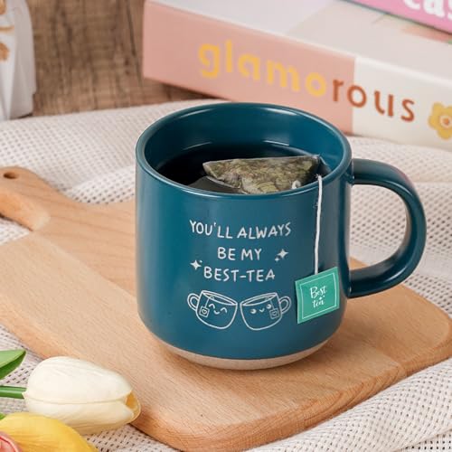 FreeJac BEST-TEA Blue Mug - 12.8oz Ceramic Coffee & Tea Cup for Women, Unique Gift for Bestie & Sister