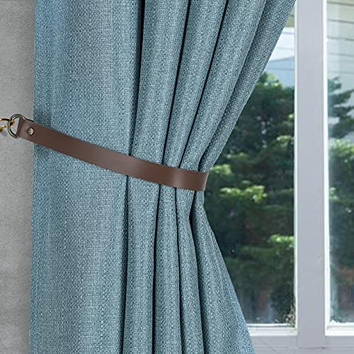 PU Leather Curtain Tiebacks with Wall Hooks - Set of 2, Chocolate