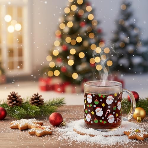Vesici 12 Set Christmas Glass Mugs 12oz Classic with Handle - Festive Holiday Drinkware