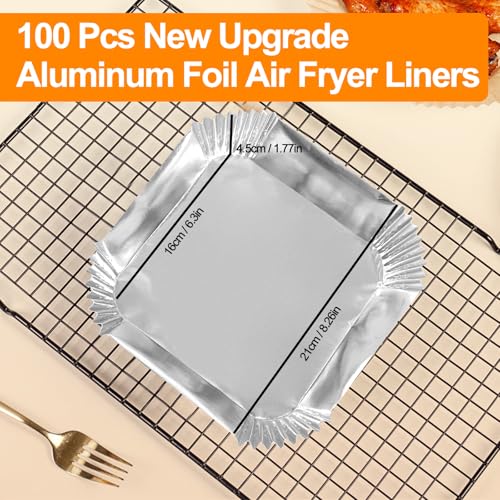 100Pcs 6.3-Inch Aluminum Foil Air Fryer Liners - Disposable Square Sheets