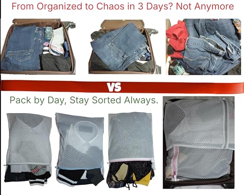 Mesh Laundry Bags for Delicates - 3 Pack with Color-Coded Zippers