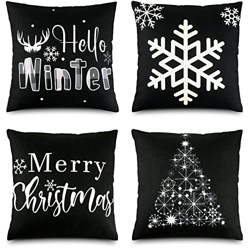 Remerry 4-Pack Christmas Pillow Covers 18 x 18 in Black White