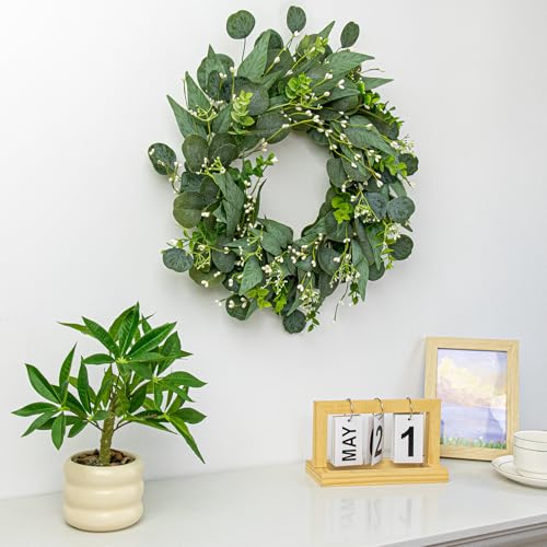 20-Inch Artificial Eucalyptus Wreath with Berries for Front Door Decor