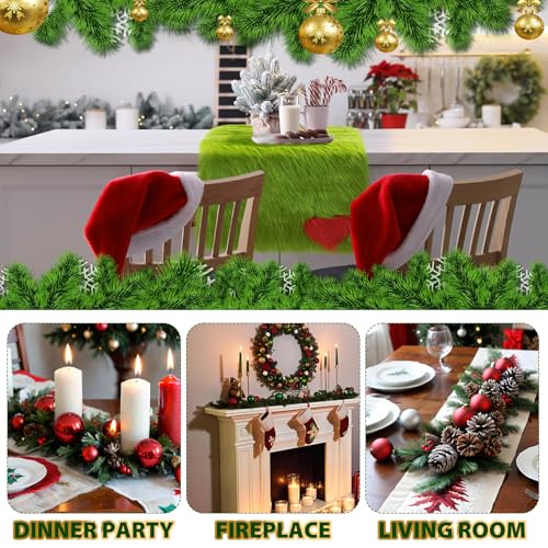 Christmas Lime Green Faux Fur Table Runner and Placemats Set - Holiday Decor