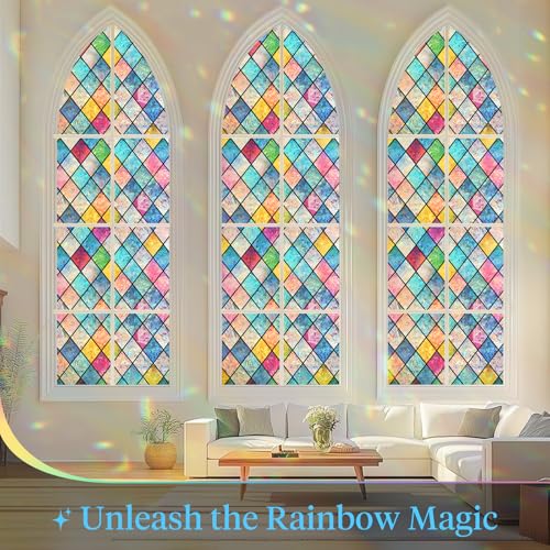 Rainbow Stained Glass Window Film - 17.5" x 78.7" Static Cling