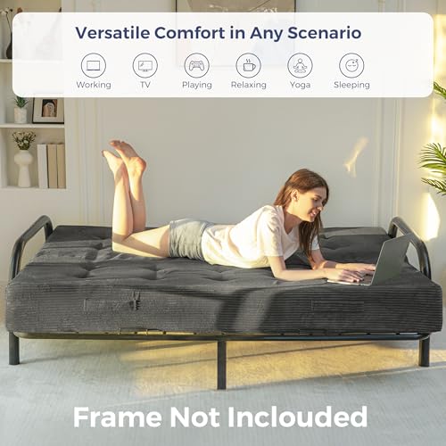 8-Inch Foldable Tufted Floor Mattress and Sofa Bed, Dark Grey