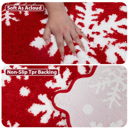 Ortiga 20x32 Merry Christmas Snow Bath Mat with Scallop - Red & White (1'8" x 2'8")
