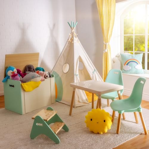 Kids Wooden Step Stool with Wide Textured Steps - Mint, Supports Up to 70kg
