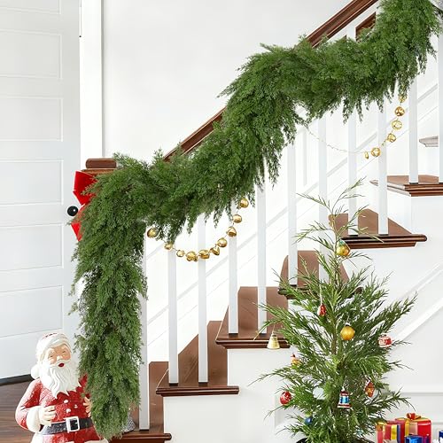 Palonu 1 Pcs 9ft Artificial Cedar Garland for Christmas Decor, Realistic Faux Greenery