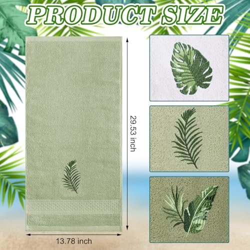 3-Piece Embroidered Cotton Hand Towel Set, Tropical Leaf Bathroom Decor