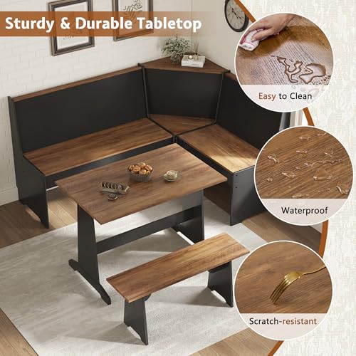 3-Piece Corner Dining Set with Hidden Storage, L-Shaped Breakfast Nook