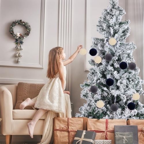 12pcs Navy & Blue Velvet Christmas Ornaments 2.4 Inch Holiday Tree Decor