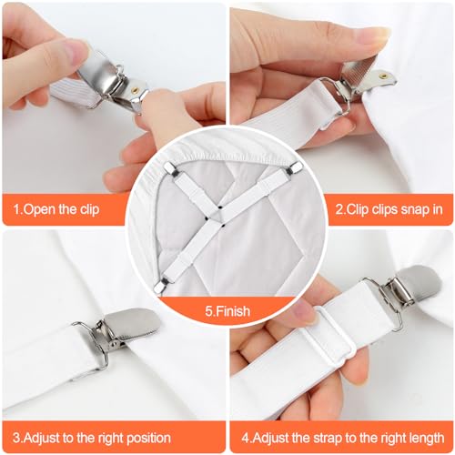 8 Pcs Adjustable Bed Sheet Straps with Metal Clips - Non Slip Fitted Sheet Clips for Mattress, Sofa, Tablecloths