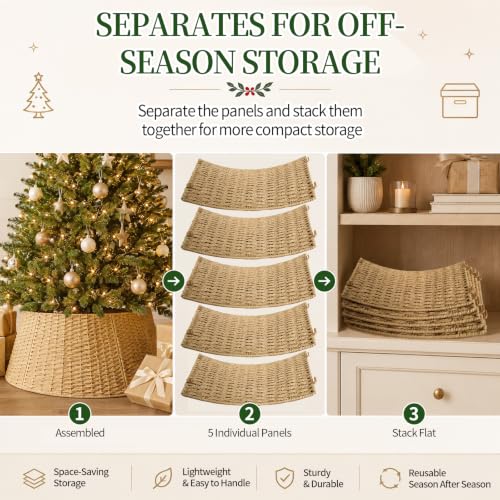 HENAYUK 26in Christmas Tree Collar - Paper Rope Tree Skirt Collar for 4.5ft–12ft Trees