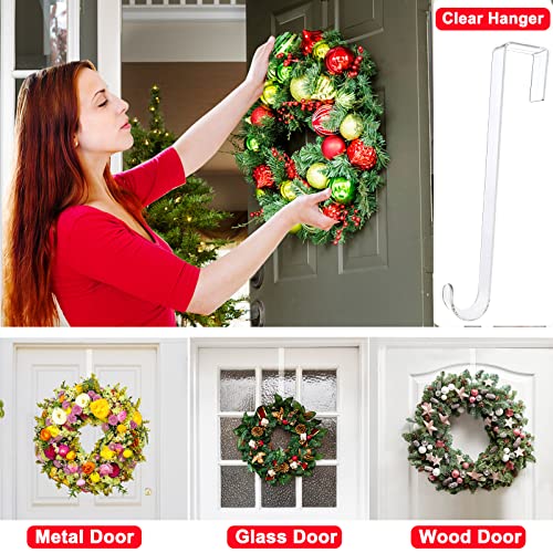 Clear Over the Door Wreath Hangers - 15 Inch Non-Scratch Hooks (2 Pack)