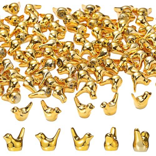 100 Pcs Gold Mini Bird Figurines, Miniature Resin Bird Statues for DIY