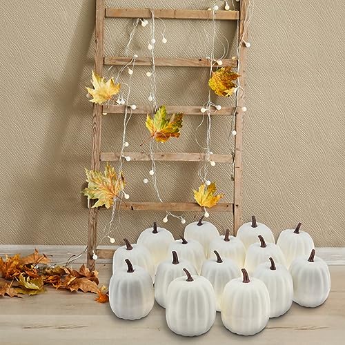 Artificial White Pumpkin Set - 6 Pcs Foam Fall Harvest Halloween Decor