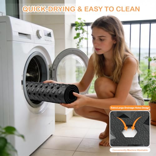 Non-Slip Bathtub Mat, 34.5" x 15.5" Shower Mat with Suction Cups, Black