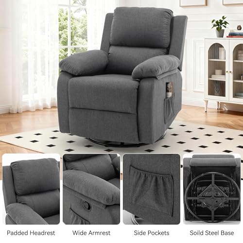 Swivel Rocking Recliner Chair, Upholstered Glider for Small Spaces