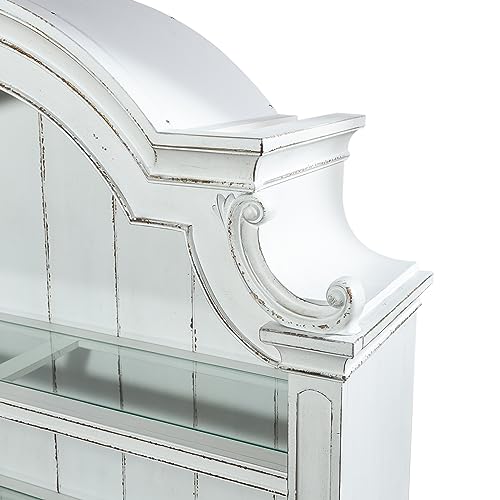 Magnolia Manor Filing Credenza and Hutch with Touch Lighting - Antique White
