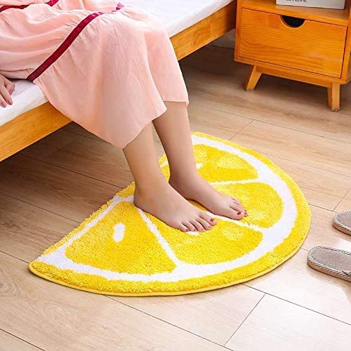 Lemon Semi-Circle Bath Mat - Absorbent Anti-Slip Bathroom Rug, Yellow