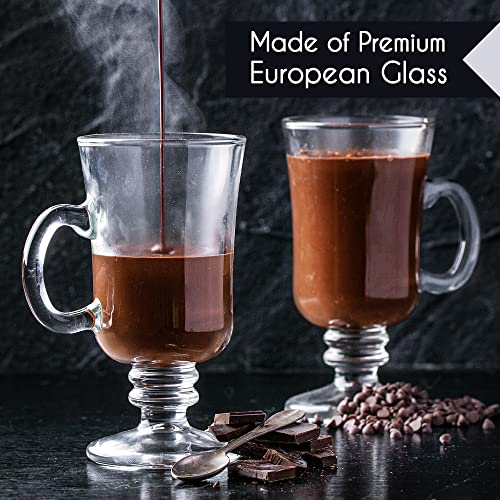 Irish Coffee Glass Mugs Set of 2 - Clear Latte & Cappuccino Cups, 7.75oz