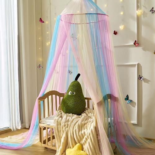 Rainbow Bed Canopy for Girls Room - Kids Princess Hanging Bed Net