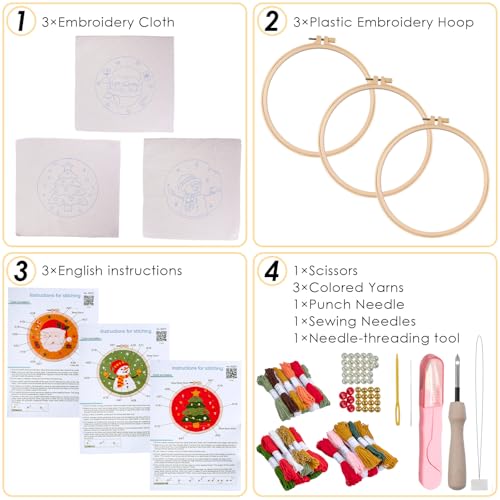 Snowman Punch Needle Kit for Adults Beginners - DIY Embroidery Starter Set