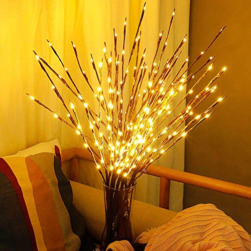 2-Pack Battery-Operated LED Willow Branch Lights, 30" Warm White Twigs