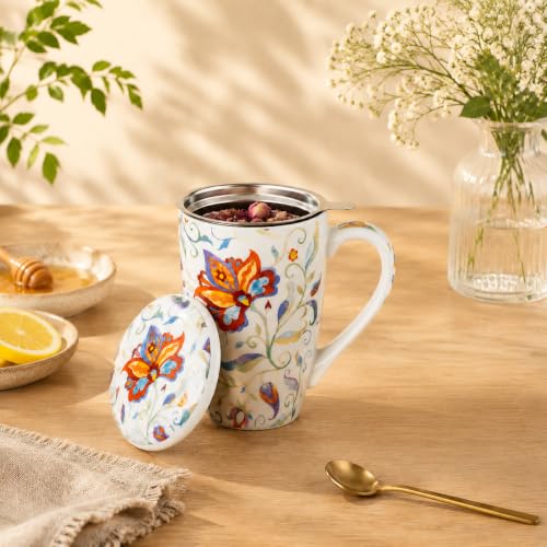 GBhome Mandala Tea Mug with Infuser & Lid - 18 oz Loose Leaf Steeper
