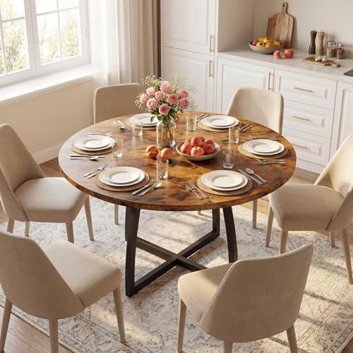 47.2-Inch Round Dining Table, Rustic Farmhouse Kitchen Table for 4-6