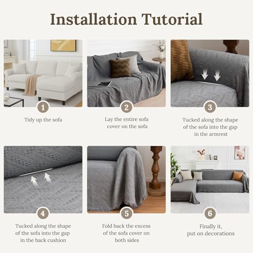 L Shape Sectional Couch Cover Set - Dark Grey XL, Washable & Pet Friendly