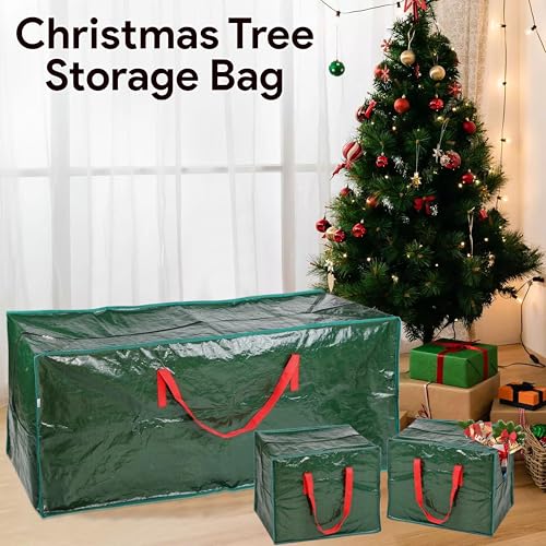 ARSUK 3pcs Christmas Tree Storage Bag 7.5 Ft Green & Black Waterproof Large Capacity with Ornaments Bags