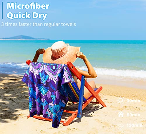 Oversized Microfiber Beach Towel - 2 Pack Sand-Free Quick-Dry Travel Towels