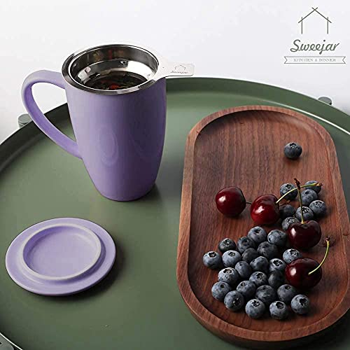 Sweejar 16oz Porcelain Tea Infuser Mug with Lid - Purple, Dishwasher Safe
