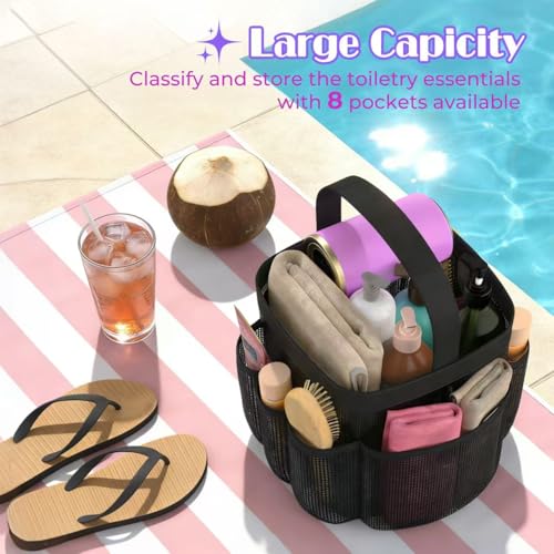 Portable Mesh Shower Caddy with 8 Pockets – Quick Dry Storage Bag