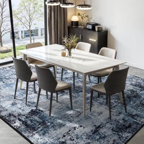 Washable 8x10 Area Rug, Non-Slip Low Pile Abstract Carpet for Living Room