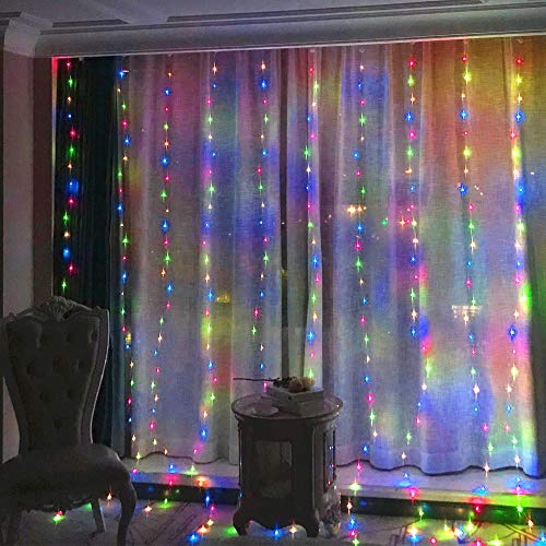Multicolor 300 LED Window Curtain String Lights with Remote & USB Waterproof for Christmas Party