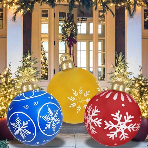 3 Pcs 24 Inch Christmas Giant Inflatable Ornaments Balls Outdoor, PVC